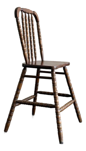 Antique English Tavern Chair C. 1900 Counter Height Turned Bobbin Spindle Back Chair in the Style of Windsor Seating