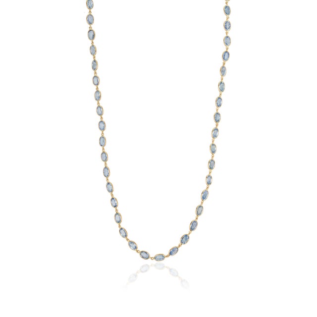 Not Yet Made - Made To Order Natural 29.28ct Blue Sapphire Oval Bezel-Set Link Necklace in 14k Yellow Gold For Sale - Image 5 of 12
