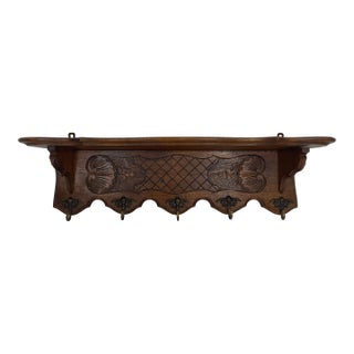Antique French Oak Wall Shelf Coat and Hat Rack For Sale