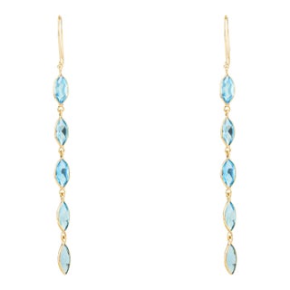 18k Gold Marquise Blue Topaz Gemstone Drop Earrings for Women- A Pair For Sale