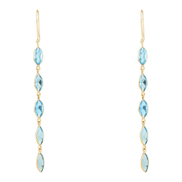 18k Gold Marquise Blue Topaz Gemstone Drop Earrings for Women- A Pair For Sale