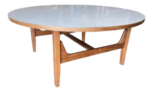 Danish Mid-Century Round Coffee Table With White Laminate Top