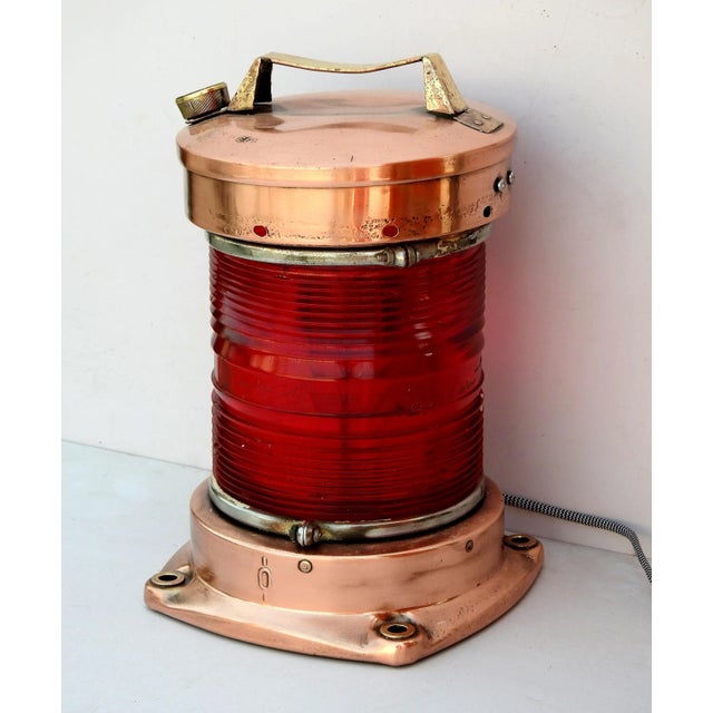 1980s Hamburg Vintage Maritime Nautical Fanus Lantern Salvage Copper Brass Ship Lamp Electric Lamp For Sale - Image 5 of 11