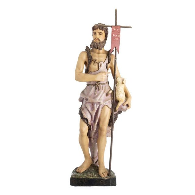 Religious Artist, Saint John the Baptist, 19th Century, Wood Sculpture For Sale - Image 6 of 6