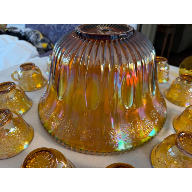 1970s Indiana Glass Iridescent Gold Carnival Glass Punch Bowl Set - 14 Pieces For Sale - Image 9 of 12