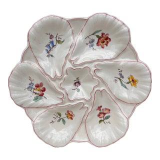 Majolica Flowers Oyster Plate Longchamp, Circa 1900 For Sale