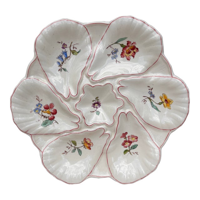 Majolica Flowers Oyster Plate Longchamp, Circa 1900 For Sale