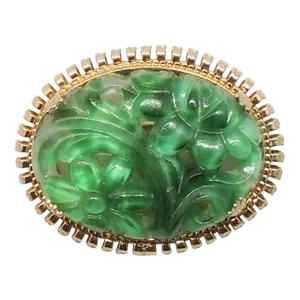 Vintage 1960s Signed Napier Oval Carved Faux-Jade Brooch