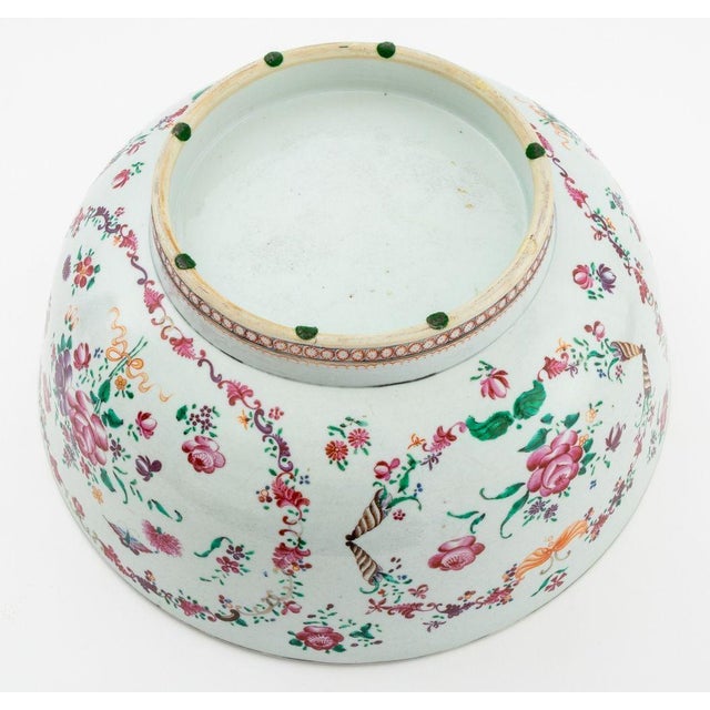 Ceramic Chinese Export Famille Rose Porcelain Punch Bowl For Sale - Image 7 of 7