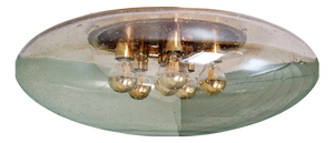 Large Ceiling Light in Brass and Bubbled Blown Glass from Glashütte Limburg, 1970s