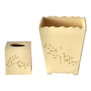 Vintage French Style Hand Painted Les Artisans De Provence Wastebasket Tissue Box Bathroom Set - 2 Pieces