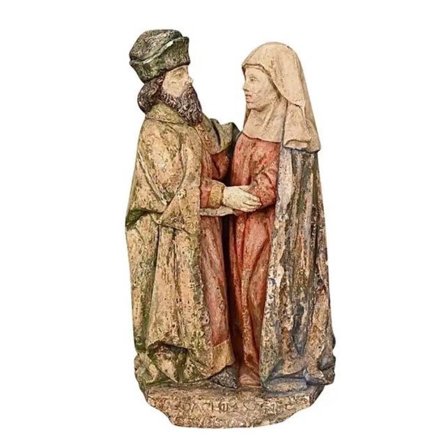 Flemish Polychrome Sculpture of the Meeting of St. Joachim and St. Anna For Sale In Tampa - Image 6 of 6