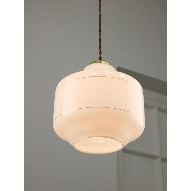 Metal Mid-Century Italian Opaline and Brass Pendant Lamp For Sale - Image 7 of 14