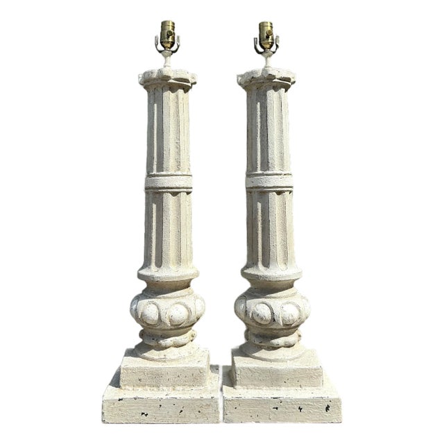Vintage Cast Iron Column Lamps - A Pair For Sale