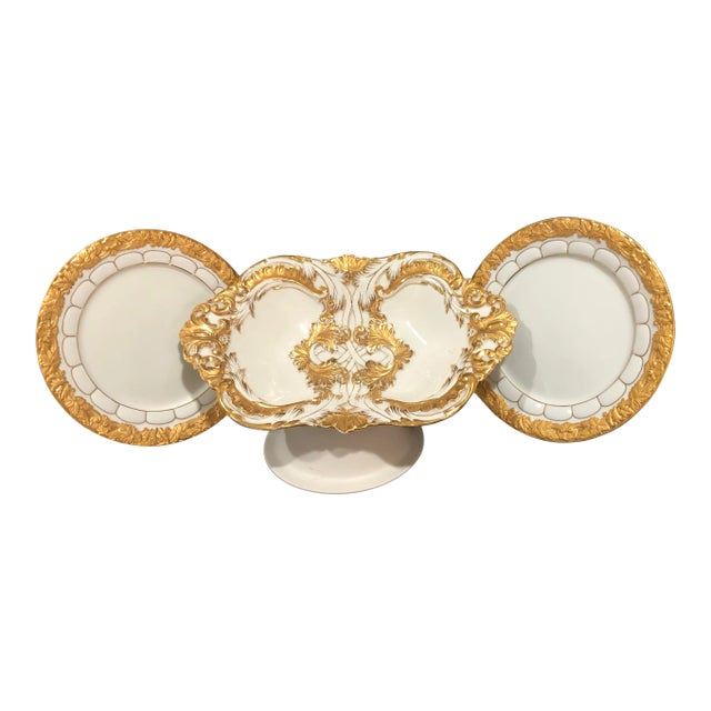 Antique Meissen Porcelain Tray & Plates - Set of 3 For Sale