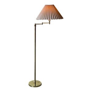 Brass Swing-Arm Floor Lamp With Pleated Shade Danish Mid-Century Modern 1960s