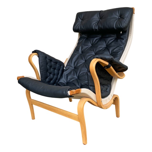 Pernilla Lounge Chair in Beech & New Black Leather by Bruno Mathsson for Dux, 1970s For Sale