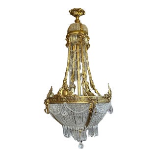1860s French Empire Bronze Crystal Chandelier For Sale