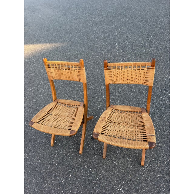 Mid-Century Modern 1960s Hans Wegner Style Weaved Rope Folding Chairs For Sale - Image 3 of 12