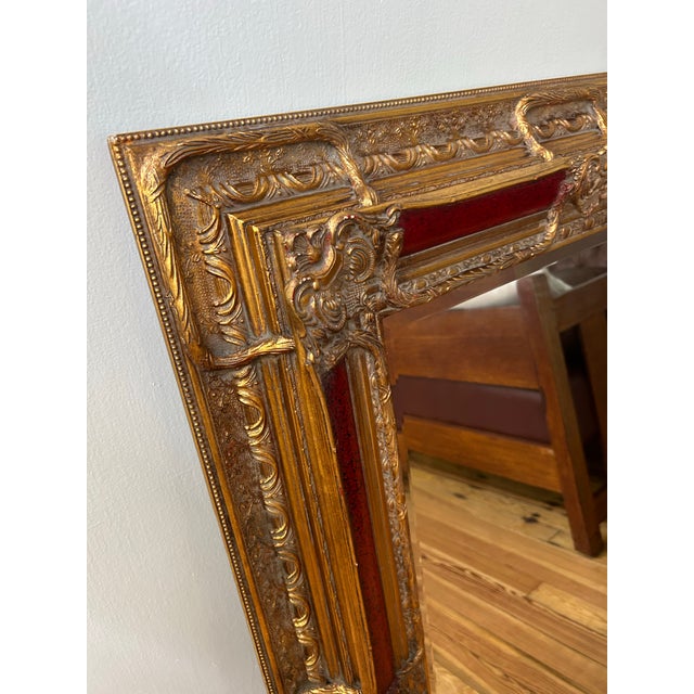 Early 20th Century 19th Century Style Gilt & Red Lacquered Large Wall Mirror For Sale - Image 5 of 6