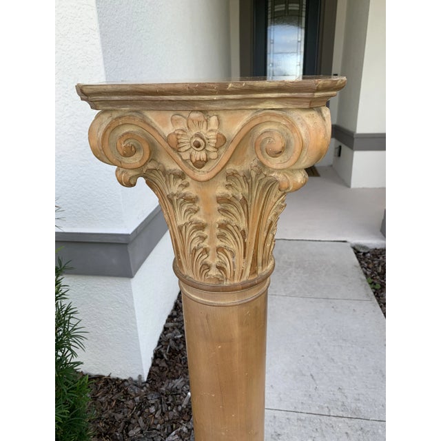1970s Vintage Karges Carved Wood Paint Decorated, Corinthian Pedestal /Column For Sale - Image 5 of 12