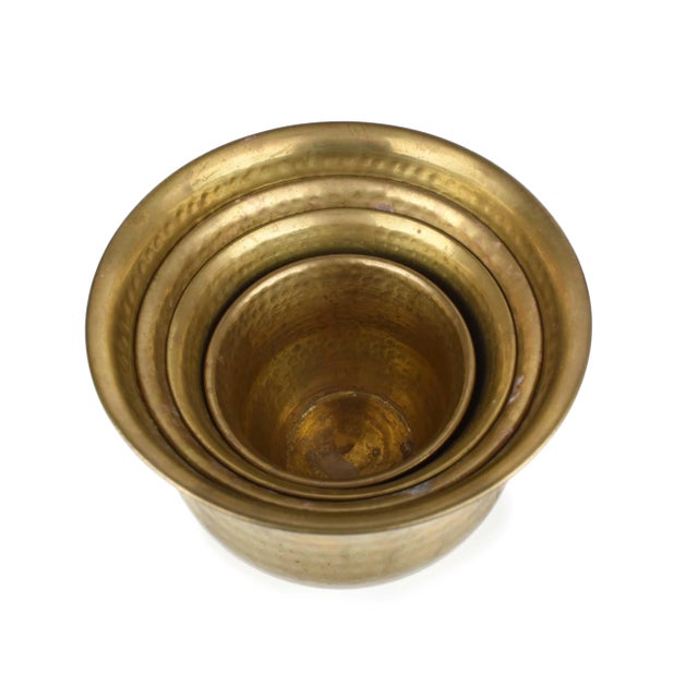Late 20th Century Vintage Nesting Solid Brass Planters - Set of 4 For Sale - Image 5 of 13
