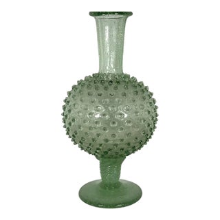 20th Century MCM Italian Empoli Green Knobbly Pedestal Vase With Uv Glow For Sale