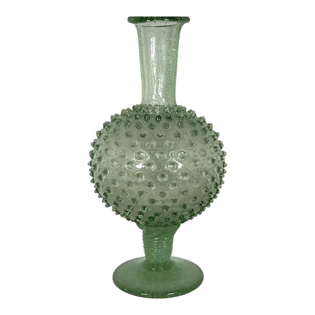 20th Century MCM Italian Empoli Green Knobbly Pedestal Vase With Uv Glow For Sale