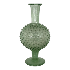 20th Century MCM Italian Empoli Green Knobbly Pedestal Vase With Uv Glow