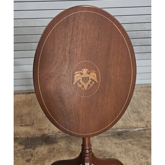 Kittinger Historic Newport Federal Style Mahogany Tilt Top Table Eagle Inlay For Sale - Image 10 of 12