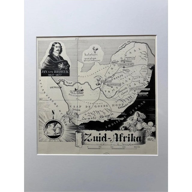 Map of South Africa with Cape Colony by C. Burki Jan van Riebeeck, 1947 For Sale