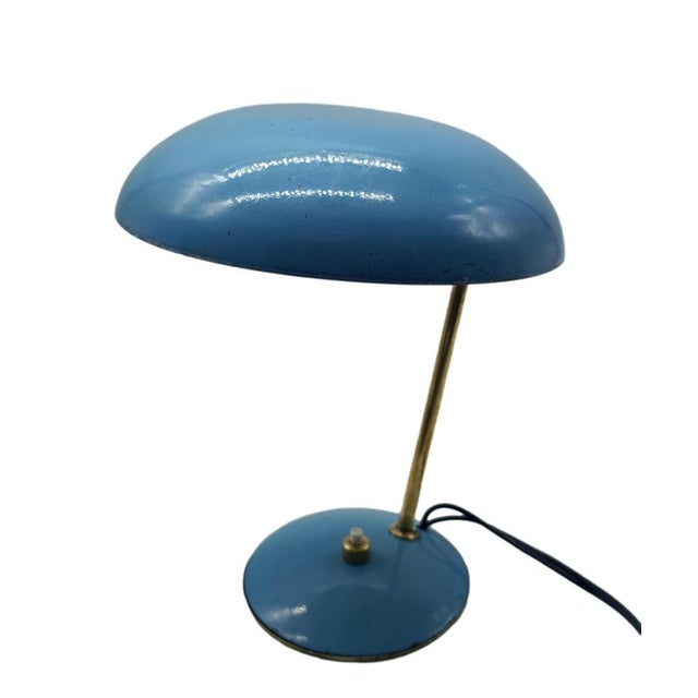Blue Metal and Brass Table Lamp, Italy, 1950s For Sale - Image 4 of 13