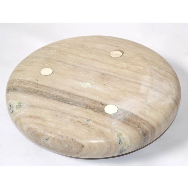 Mid-Century Modern Round Tan Beige Carrara Marble Bowl Centerpiece Italy For Sale - Image 10 of 12