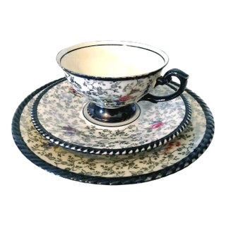 1946 Rw Rudolf Wächter Made in Germany Cup, Saucer & Dessert Plate With Silver Overlay- 3 Pieces For Sale