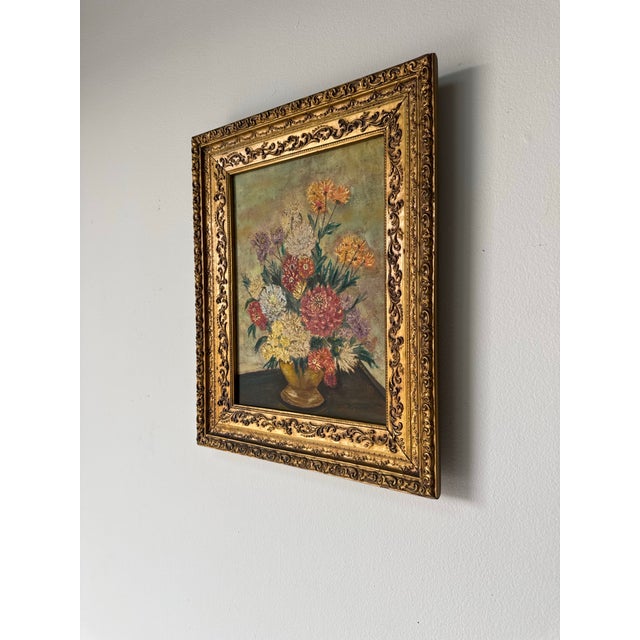 1970s Vintage Jeannette Floral Still Life Oil on Canvas Painting, Gilt Framed For Sale - Image 4 of 12