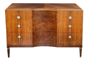 1920s Robert W. Irwin Co. Art Deco Rosewood and Burl Walnut 3-Drawer Chest