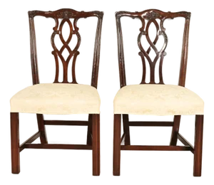 Kindel Furniture Georgian Carved Mahogany Side Chairs or Dining Chairs, Pair