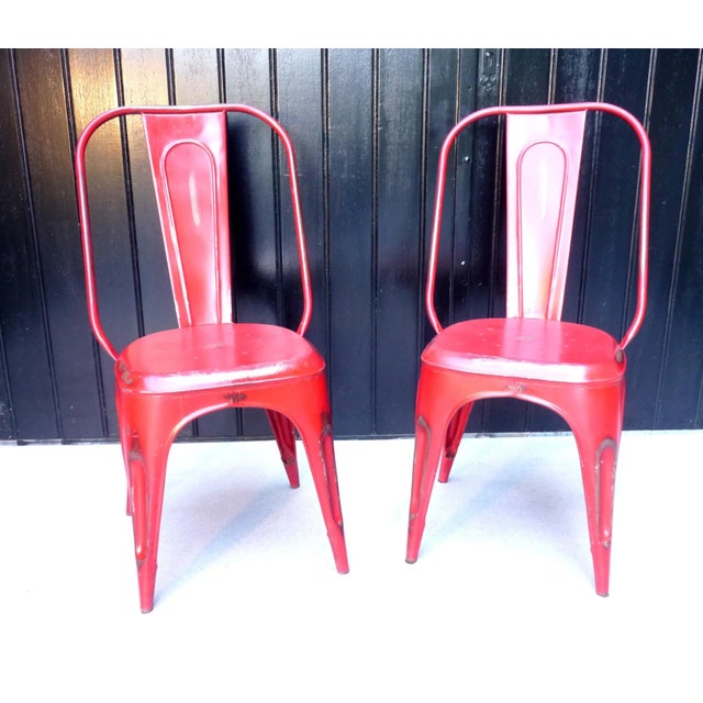 Red Set of Red Sheet Metal Chairs For Sale - Image 8 of 8