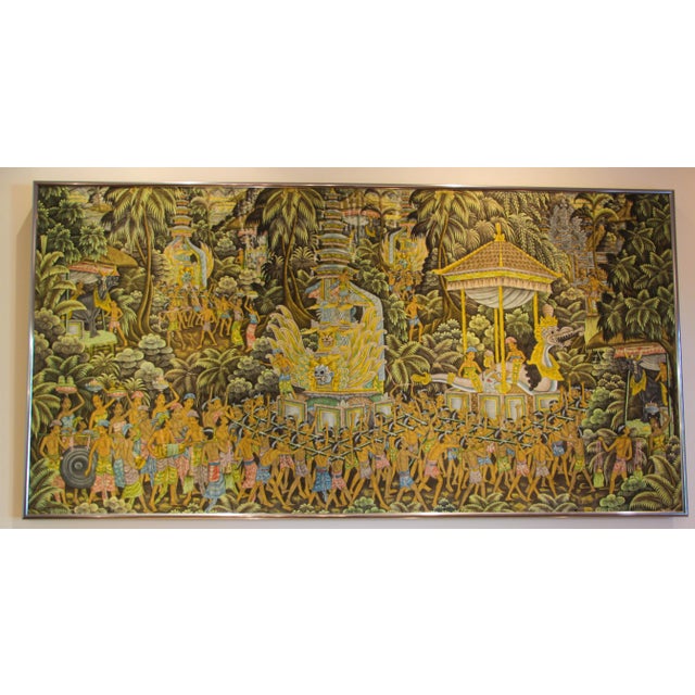 1960s Vintage Large Balinese Painting on Silk from Ubud Bali For Sale - Image 5 of 13
