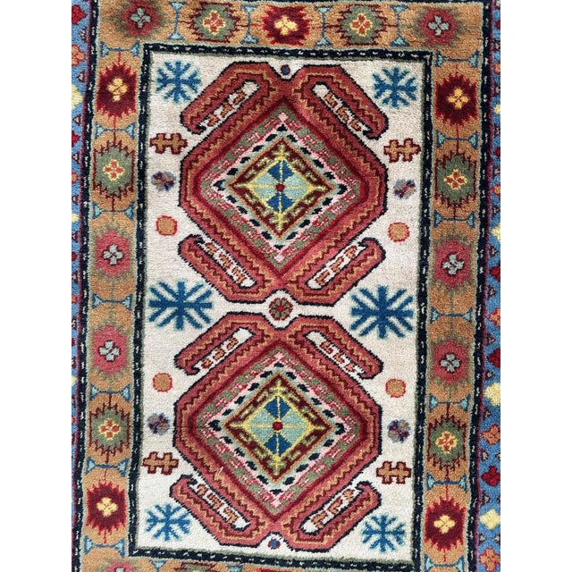 Nice mid century Chinese Sinkiang rug with beautiful design in style of the antique Caucasian rugs and nice colours with a...