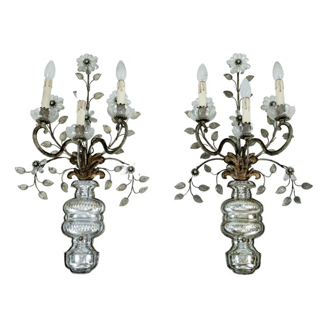 French Crystal Bronze Sconce Rings attributed to Maison Baguès, 1960s, Set of 2 For Sale