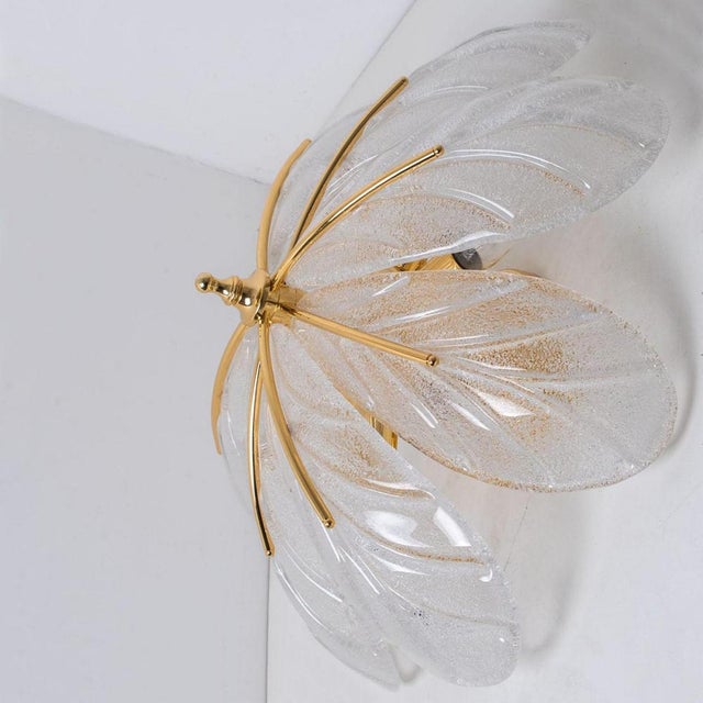 Murano Glass and Brass Eight Leaves Chandelier, 1960s For Sale - Image 11 of 12