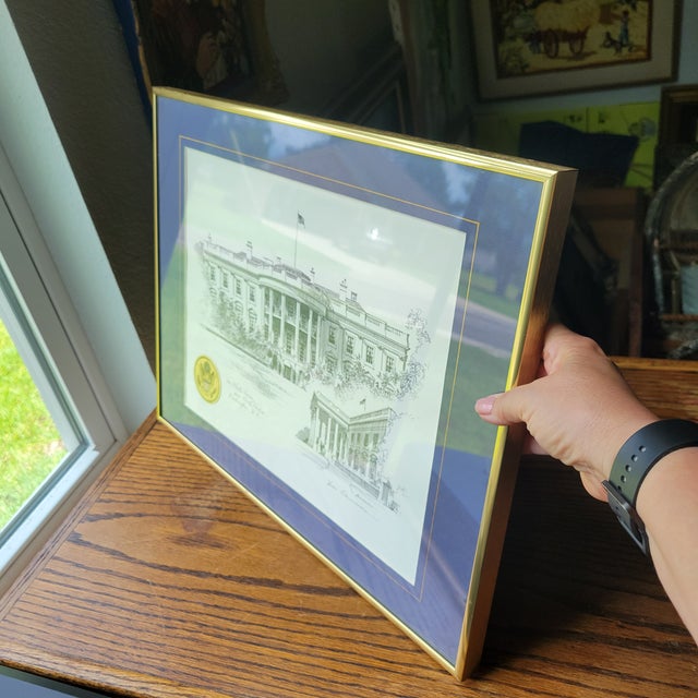 1980s VTG Don Cannavaro Framed and Signed Lithograph ' the White House & North Portico For Sale - Image 13 of 14