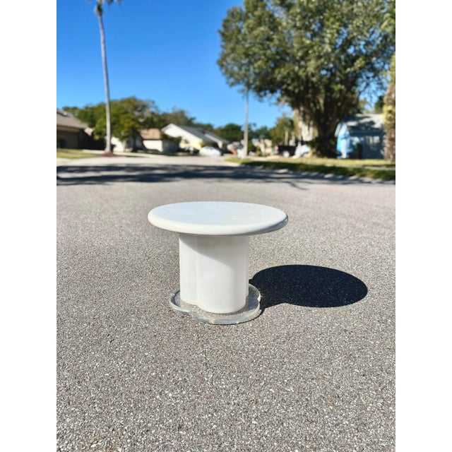 Modern Mushroom Side Table With Lighted Lucite Base and Round Stone Top. Such a great side piece for your Modern setting!...