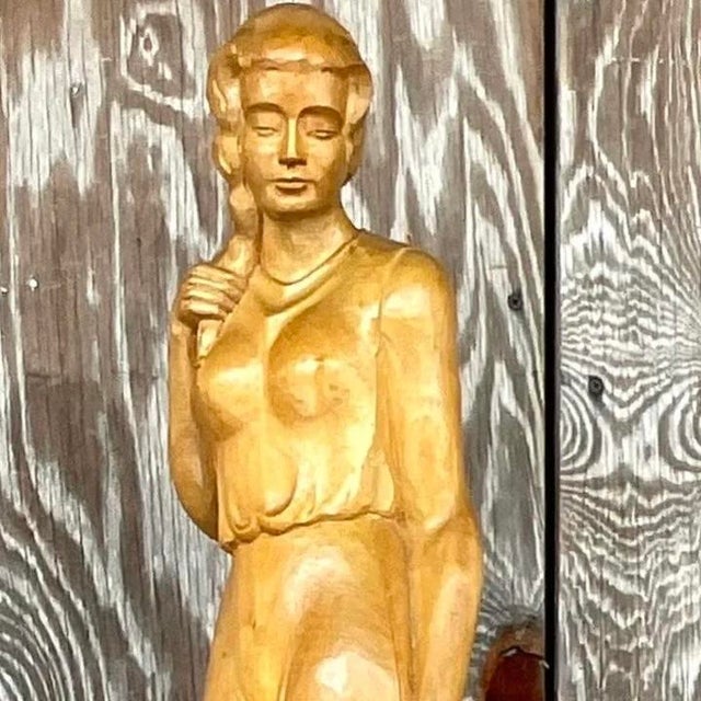 Vintage Boho Carved Sculpture of Woman For Sale - Image 11 of 13