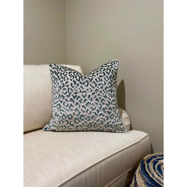 Moss Green and Natural Leopard Print Velvet Pillow Cover For Sale - Image 4 of 5