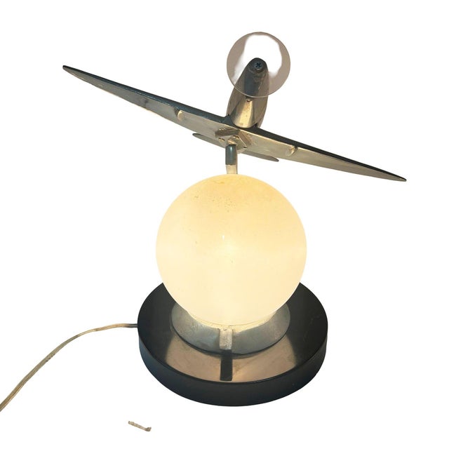 Machined Aluminum airplane table lamp in the Art Deco style, original design was created by Frankart. This example is a...