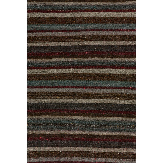 1950s Vintage Mid-Century Kilim Beige-Brown Red and Blue Striped Pattern For Sale In New York - Image 6 of 7