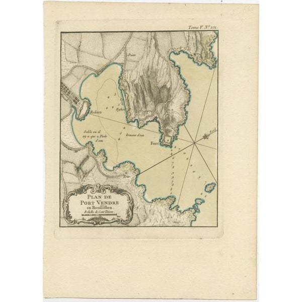 Antique map titled 'Plan de Port Vendre en Roussillon'. Original plan of Port-Vendres, Roussillon, France. This map...