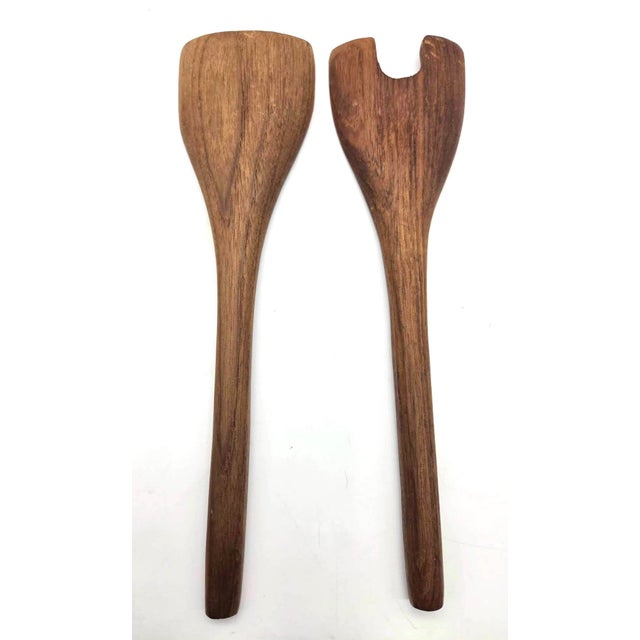 1970s Teak Wood Salad Serving Utensils, a Pair For Sale - Image 9 of 10
